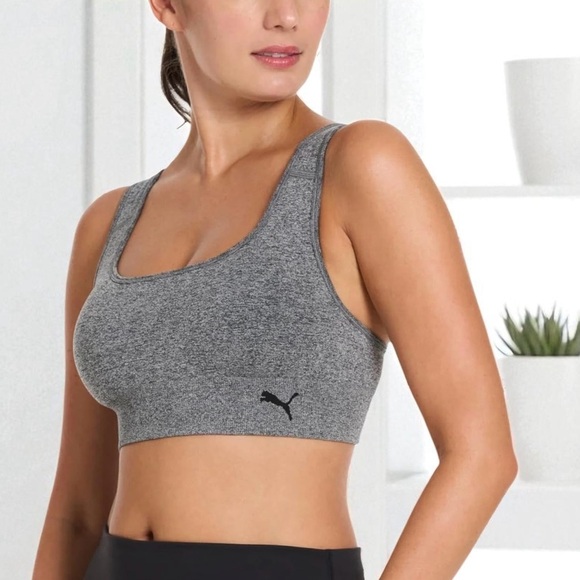 NEW, PUMA, Seamless Sports Bra with Adjustable Cross Straps, XL, Gray 🏃♀️➡️ - Picture 1 of 8